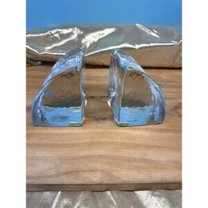 Rare Vintage Blenko Clear Crystal Ice Block Waterfall Glass Bookends MCM